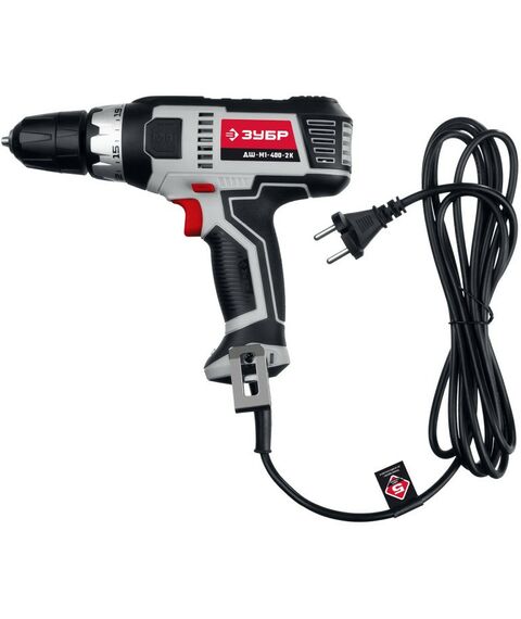 Дрели и шуруповерты: Дрель-шуруповерт сетевая Зубр Мастер ДШ-М1-400-2 К 400 Вт, 0-450/0-1800 об/мин, в кейсе фотографии