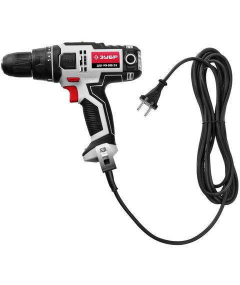 Дрели и шуруповерты: Дрель-шуруповерт сетевая Зубр Мастер ДШ-М3-500-2 К 500 Вт, 0-450/0-1800 об/мин, в кейсе фотографии