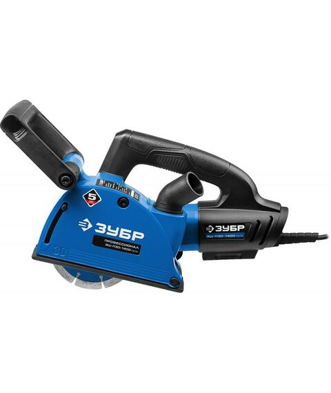 Штроборезы, бетонорезы: Штроборез (бороздодел) Зубр Профессионал ЗШ-П30-1400 ПСТК макс. глуб. 30 мм, 125 мм, подключ. пылесоса, плавн пуск, защита от перегрузки, 1400 Вт, кейс фотографии