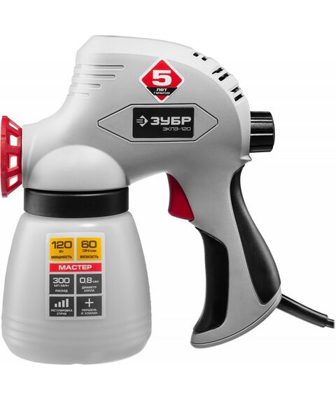 Распылители, краскопульты: Краскопульт (краскораспылитель) электрический Зубр ЗКПЭ-120 краскоперенос 300 мл/мин, вязкость краски 60 DIN, 0.8л, 120Вт фотографии