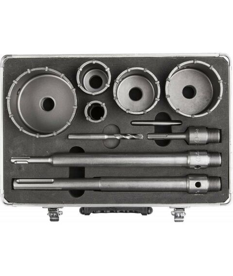 Наборы оснастки: Набор коронок по бетону с оснасткой Зубр Профессионал 29185-H10 d = 33, 50, 68, 82, 100 мм, кейс фотографии