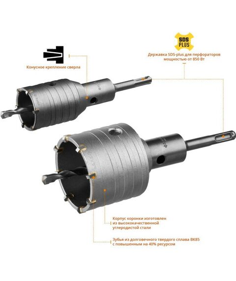 Наборы оснастки: Набор коронок по бетону с оснасткой Зубр Профессионал 29185-H2-1 d = 50, 68 мм, кейс фотографии