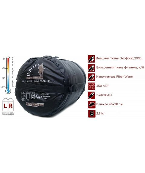 Спальные мешки: Спальный мешок (одеяло) INDIANA VERMONT Extrreme L-zip от -27C, 230*90 см фотографии