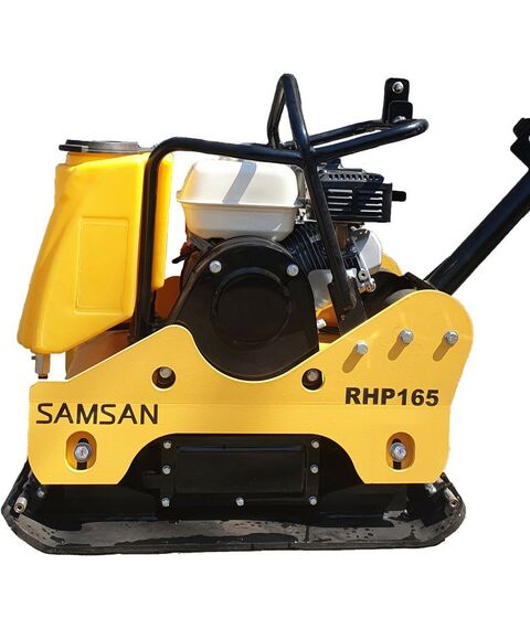 Виброплиты, вибраторы: Виброплита реверсивная гидравлическая Samsan RHP165 двигатель Honda GX160, 4-тактный, гидравлический реверс, бак для воды, двухзонная система орошения, вес 165 кг фотографии