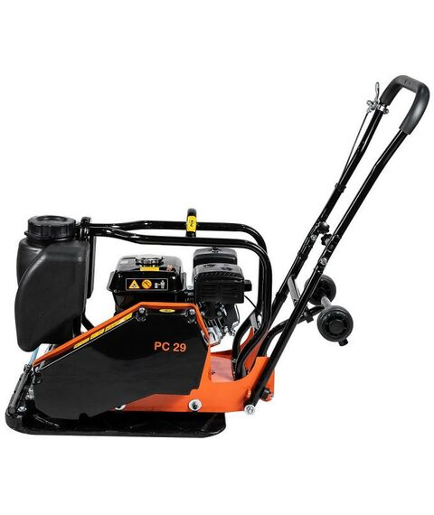 Виброплиты, вибраторы: Виброплита Samsan PC 292 двигатель SAMSAN SM200, 6.5 л.с., вес 82 кг, колеса, с баком фотографии