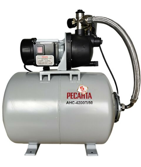 Насосы и насосные станции: Автономная насосная станция РЕСАНТА АНС-4200П/50 1200 Вт, напор 42 м, 70 л/мин, гидроаккумулятор 50 л, глубина всасывания – 9 м, 1" фотографии