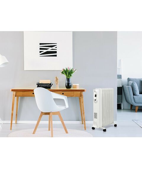 Масляные радиаторы: Масляный радиатор Ballu Comfort BOH/CM-11WDN 2200 мощность обогрева 2200 Вт, число секций: 11, термостат, колеса для перемещения, цвет белый фотографии