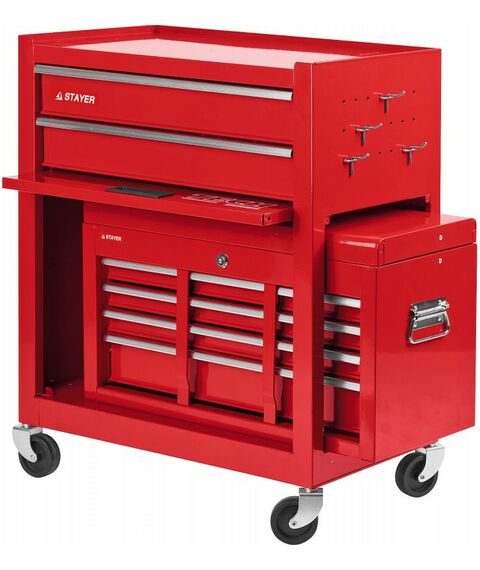 Инструментальные тележки: Тележка инструментальная STAYER MASTER комбо 2 ящика + ящик настольный, 7 полок, 616х330х742мм [38909-K] фотографии