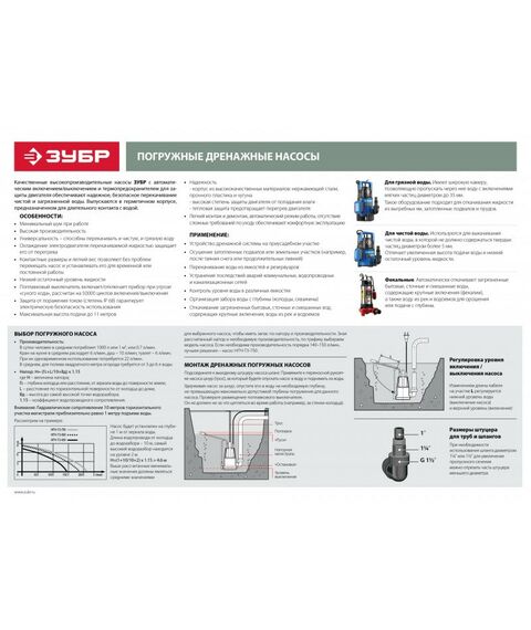 Насосы и насосные станции: Дренажный насос для грязной воды Зубр Профессионал НПГ-Т3-550 550 Вт фотографии