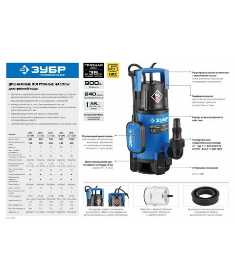 Насосы и насосные станции: Дренажный насос для грязной воды Зубр Профессионал НПГ-Т3-550 550 Вт фотографии