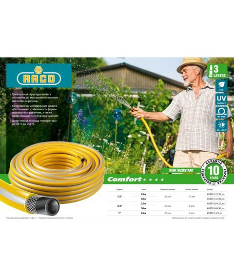 Шланги, системы водопровода и автополива: Поливочный шланг RACO COMFORT 1" 25 м 20 атм трёхслойный армированный [40303-1-25_z01] фотографии