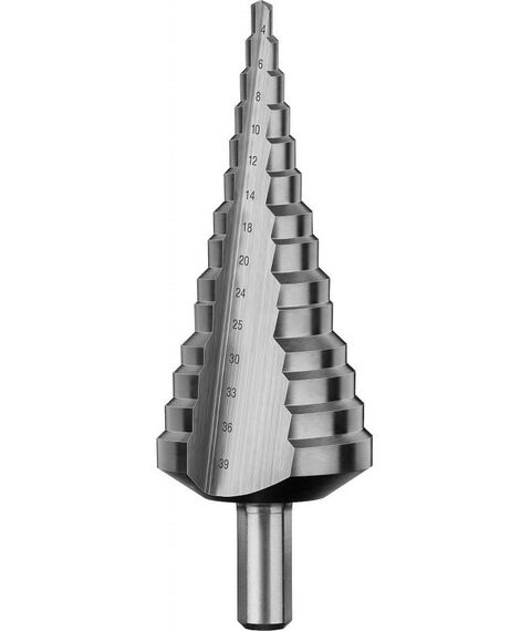 Буры, пики, коронки, сверла: Cверло ступенчатое Зубр 29670-4-39-14 4-39 мм, 14 ступеней, сталь Р6М5 фотографии