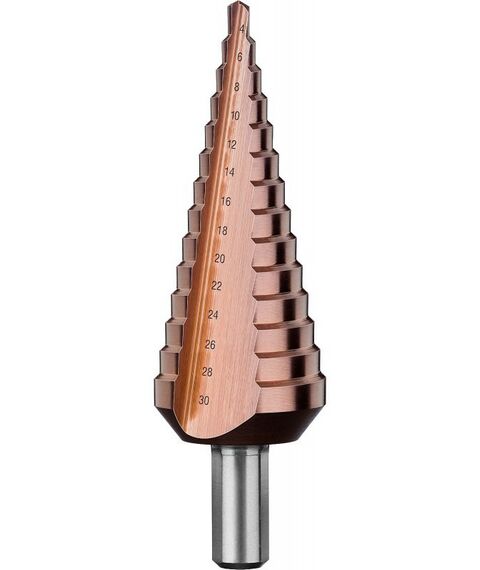 Буры, пики, коронки, сверла: Сверло ступенчатое Зубр 29672-4-30-14 КОБАЛЬТ 4-30мм, 14 ступеней, кобальтовое покрытие фотографии