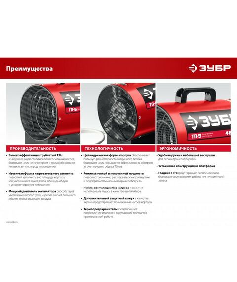 Тепловые пушки: Электрическая тепловая пушка Зубр ТП-3 3.2 кВт фотографии