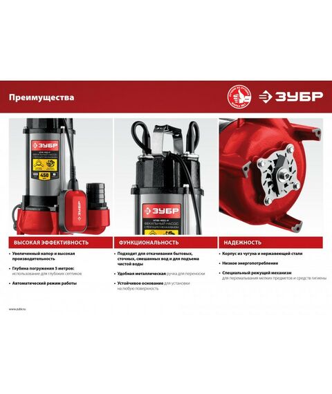 Насосы и насосные станции: Фекальный насос с режущим механизмом Зубр НПФ-450-Р 450 Вт фотографии
