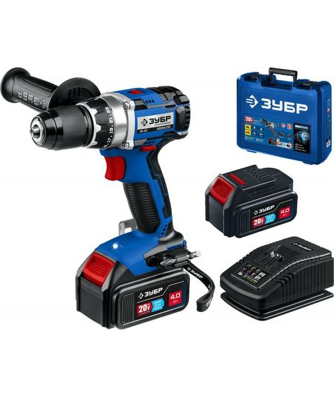 Дрели и шуруповерты: Бесщеточная дрель-шуруповерт Зубр Профессионал DB-201-42 20В, 2 АКБ (4Ач), в кейсе фотографии