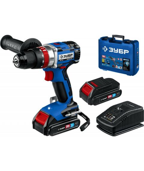 Дрели и шуруповерты: Бесщеточная ударная дрель-шуруповерт Зубр Профессионал DBS-201-22 20В, 2 АКБ (2Ач), в кейсе фотографии