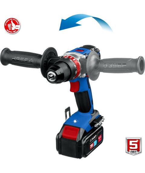 Дрели и шуруповерты: Бесщеточная ударная дрель-шуруповерт Зубр Профессионал DBS-201-42 20В, 2 АКБ (4Ач), в кейсе фотографии