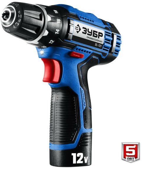 Дрели и шуруповерты: Дрель-шуруповерт Зубр Профессионал DL-121-22F 12В + LED фонарь, 2 АКБ (2Ач), в кейсе [DL-121-22F] фотографии