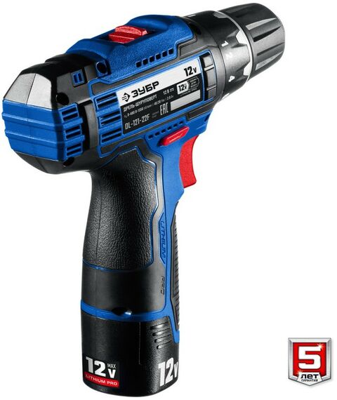 Дрели и шуруповерты: Дрель-шуруповерт Зубр Профессионал DL-121-22F 12В + LED фонарь, 2 АКБ (2Ач), в кейсе [DL-121-22F] фотографии