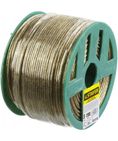 Такелажный крепеж: Трос стальной в полимерной оболочке STAYER d=3,0 мм, L=200 м [30410-30] фотографии