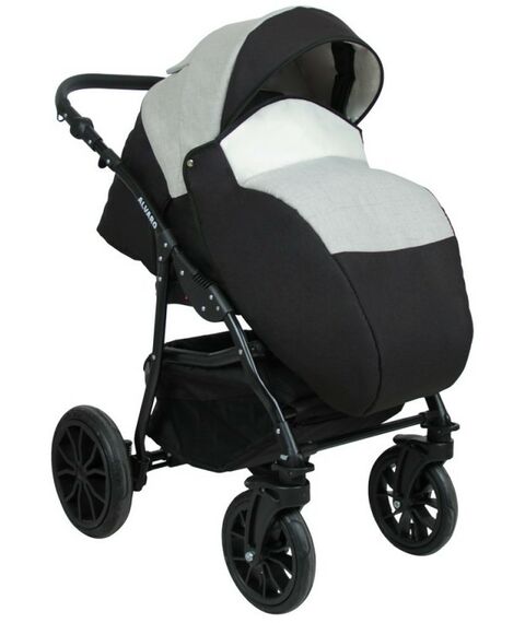 Коляски детские: Коляска 2в1 Alis ALVARO Al 04 т.серый+св.серый+белая кожа фотографии