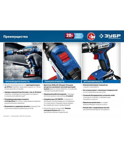 Дрели и шуруповерты: Дрель-шуруповерт Зубр Профессионал DL-201-22 20В, 2 АКБ (2Ач), в кейсе фотографии