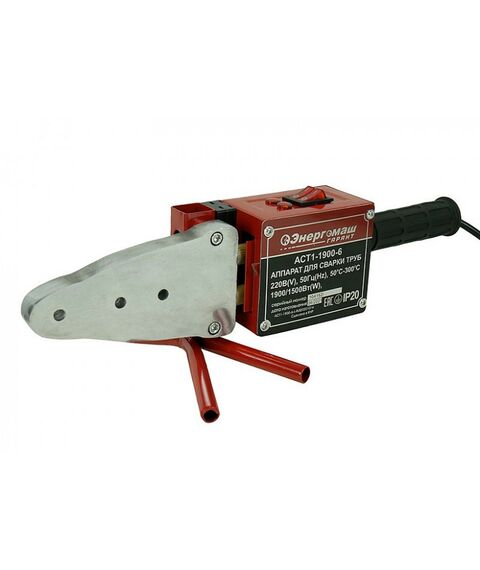 Аппараты для сварки пластиковых труб: Аппарат для сварки пластиковых труб Энергомаш Гарант АСТ1-1900-6 1900 Вт, 6 насадок 20-63мм фотографии