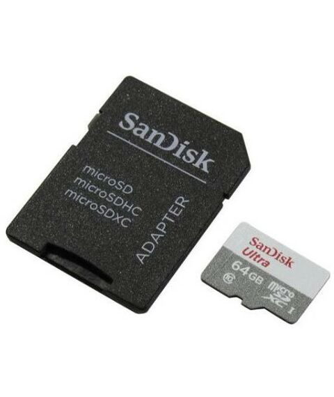 Secure Digital карты: microSDXC SanDisk 64Gb Ultra 80 UHS-I U1 Class10 + adapter [SDSQUNS-064G-GN3MA] фотографии