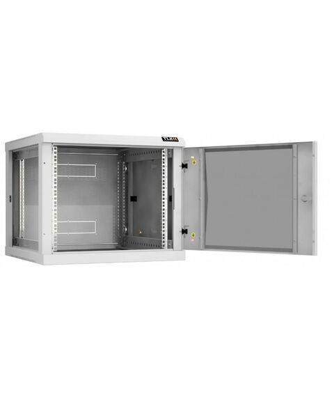 Шкафы и стойки: Настенный разборный шкаф TLK TWC-096060-R-G-GY 19", 9U, стеклянная дверь, Ш600хВ503хГ600мм, 2 пары монтажных направляющих, серый фотографии