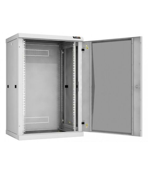 Шкафы и стойки: Настенный разборный шкаф TLK TWC-186045-R-G-GY 19", 18U, стеклянная дверь, Ш600хВ904хГ450мм, 2 пары монтажных направляющих, серый фотографии