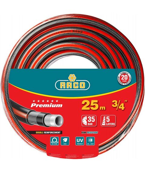 Шланги, системы водопровода и автополива: Поливочный шланг RACO PREMIUM 3/4" 25 м 35 атм пятислойный усиленный двумя слоями армирования [40300-3/4-25_z01] фотографии