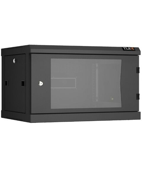 Шкафы и стойки: Настенный разборный шкаф TLK TWC-066045-R-G-BK 19", 6U, стеклянная дверь, Ш600хВ370хГ450мм, 2 пары монтажных направляющих, черный фотографии