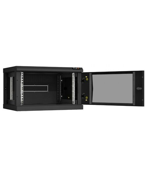 Шкафы и стойки: Настенный разборный шкаф TLK TWC-066045-R-G-BK 19", 6U, стеклянная дверь, Ш600хВ370хГ450мм, 2 пары монтажных направляющих, черный фотографии
