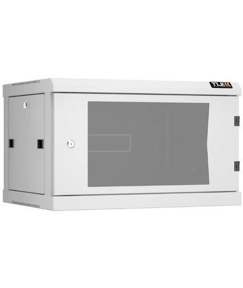 Шкафы и стойки: Настенный разборный шкаф TLK TWC-066045-R-G-GY 19", 6U, стеклянная дверь, Ш600хВ370хГ450мм, 2 пары монтажных направляющих, серый фотографии