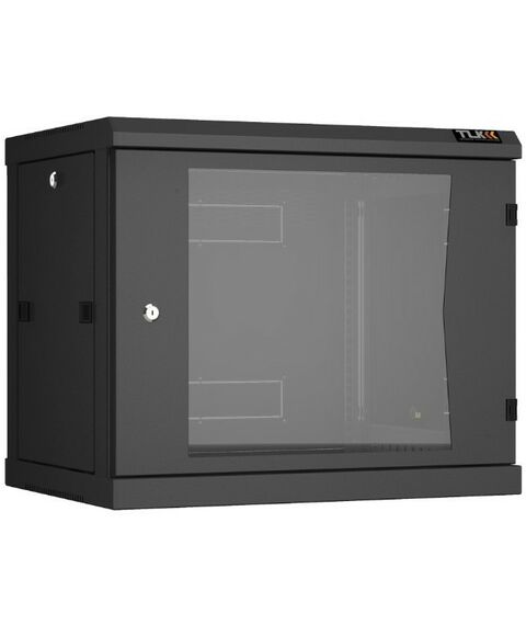 Шкафы и стойки: Настенный разборный шкаф TLK TWC-096045-R-G-BK 19", 9U, стеклянная дверь, Ш600хВ503хГ450мм, 2 пары монтажных направляющих, черный фотографии
