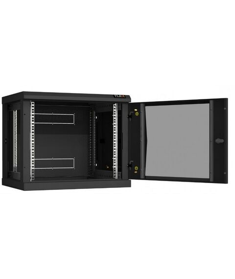 Шкафы и стойки: Настенный разборный шкаф TLK TWC-096045-R-G-BK 19", 9U, стеклянная дверь, Ш600хВ503хГ450мм, 2 пары монтажных направляющих, черный фотографии