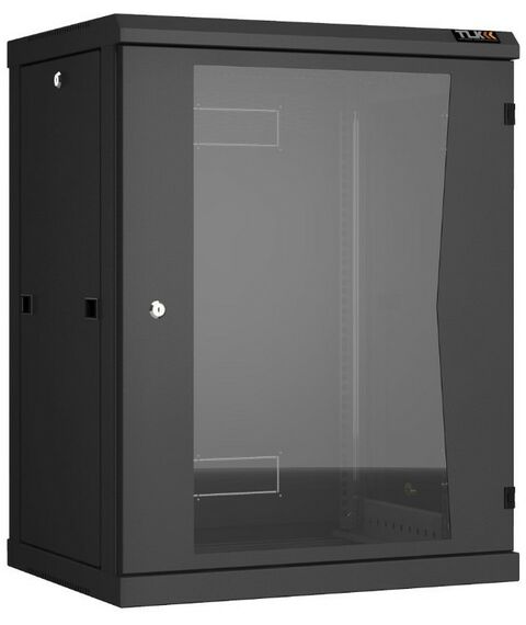 Шкафы и стойки: Настенный разборный шкаф TLK TWC-156045-R-G-BK 19", 15U, стеклянная дверь, Ш600хВ770хГ450мм, 2 пары монтажных направляющих, черный фотографии