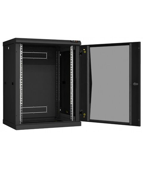 Шкафы и стойки: Настенный разборный шкаф TLK TWC-156045-R-G-BK 19", 15U, стеклянная дверь, Ш600хВ770хГ450мм, 2 пары монтажных направляющих, черный фотографии