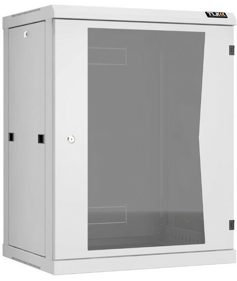 Шкафы и стойки: Настенный разборный шкаф TLK TWC-156045-R-G-GY 19", 15U, стеклянная дверь, Ш600хВ770хГ450мм, 2 пары монтажных направляющих, серый фотографии