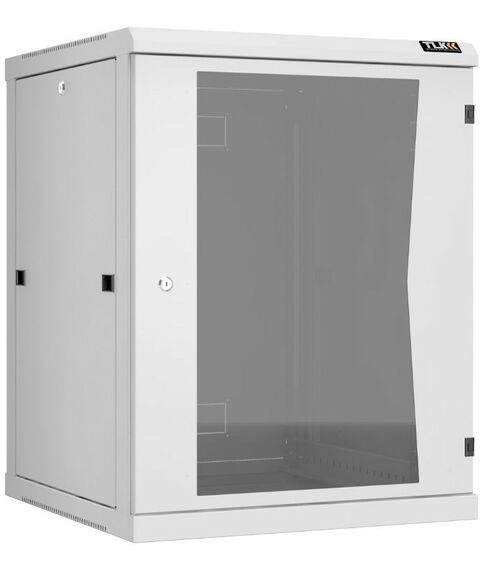 Шкафы и стойки: Настенный разборный шкаф TLK TWC-156060-R-G-GY 19", 15U, стеклянная дверь, Ш600хВ770хГ600мм, 2 пары монтажных направляющих, серый фотографии
