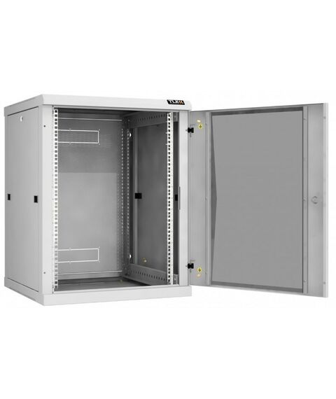 Шкафы и стойки: Настенный разборный шкаф TLK TWC-156060-R-G-GY 19", 15U, стеклянная дверь, Ш600хВ770хГ600мм, 2 пары монтажных направляющих, серый фотографии