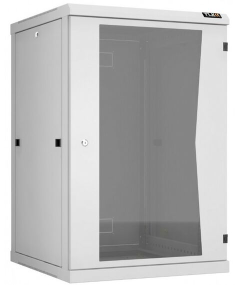 Шкафы и стойки: Настенный разборный шкаф TLK TWC-186060-R-G-GY 19", 18U, стеклянная дверь, Ш600хВ904хГ600мм, 2 пары монтажных направляющих, серый фотографии