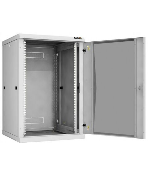Шкафы и стойки: Настенный разборный шкаф TLK TWC-186060-R-G-GY 19", 18U, стеклянная дверь, Ш600хВ904хГ600мм, 2 пары монтажных направляющих, серый фотографии