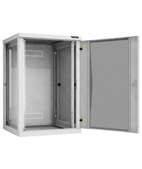 Шкафы и стойки: Настенный разборный шкаф TLK TWC-186060-R-G-GY 19", 18U, стеклянная дверь, Ш600хВ904хГ600мм, 2 пары монтажных направляющих, серый фотографии