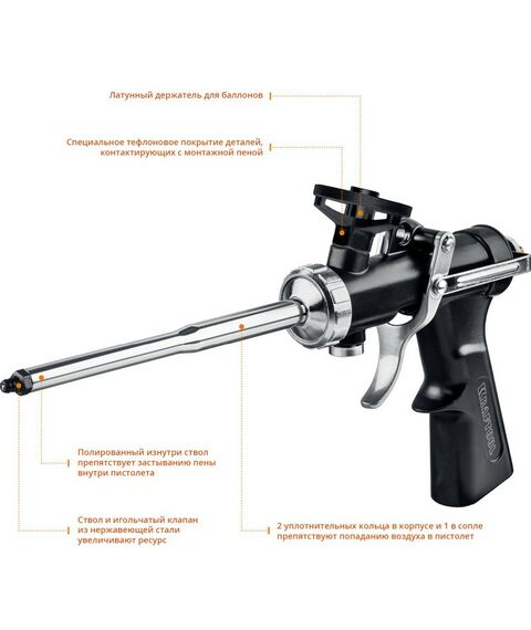 Пистолеты тепловые, клеящие, пескоструйные: Цельнометаллический профессиональный пистолет для монтажной пены KRAFTOOL GRAND [06853] фотографии