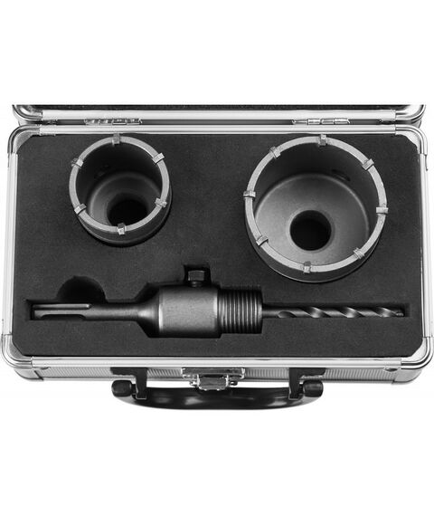 Буры, пики, коронки, сверла: Набор коронок по бетону с оснасткой Зубр Мастер 29211-H2 d = 50, 68 мм, кейс фотографии