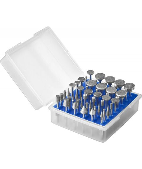 Прямошлифовальные машины (граверы): Набор мини-насадок с алмазным напылением Зубр Профессионал 33383-H50 в пластиковом боксе, Р 180, хвостовик 3мм, 50 предметов фотографии