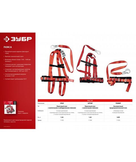 Спецодежда: Лямочный пояс Зубр Урал ленточный строп с амортизатором фотографии