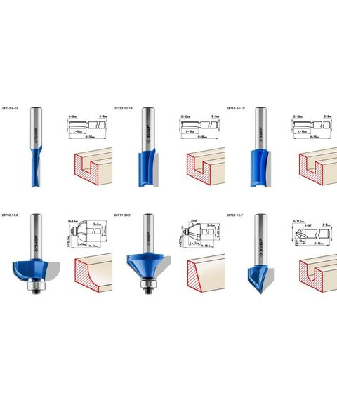Принадлежности для фрезерных станков: Набор профильных фрез по дереву Зубр 28796-H12 12шт фотографии